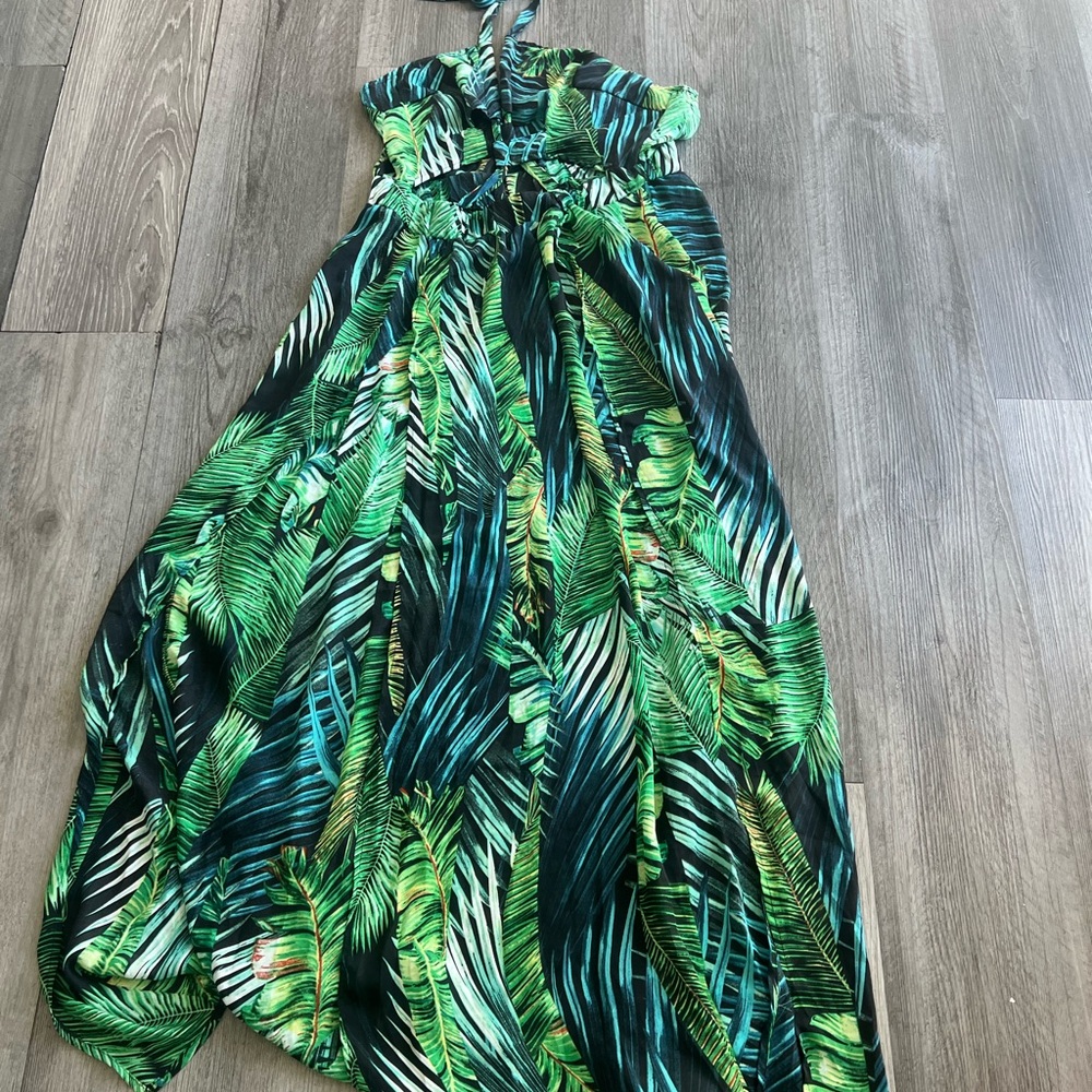Tropical Leaf Print Maxi  and sexy Dress